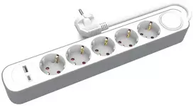 PLASTROL HOME ilgintuvas 5x lizdai 3m su jungikliu 1x USB-A 1x USB-C