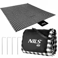 Pikniko antklodė NILS Camp NC2311 balta-juoda 200x200 cm PE + ALU