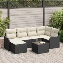 Lauko baldų komplektas Sodo Sofų Rinkinys su pagalve 7 pcs Juoda Poli ratanas