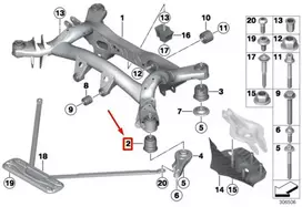 BMW F20 F20 F30 F32 F36 Galinio tilto guminis tvirtinimas priekyje originalus 33316792509