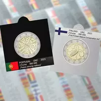 Vėliavėlės-lipdukai 2 eurų monetoms holderiuose 2023 (Balta)