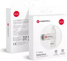 Pendrive 64GB USB 3.2 Gen 1 (USB A / USB C) Forcell F-Data Metal Duo sidabrinis