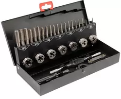 Sriegių sriegiklių ir štampų rinkinys M3-M12, 32 vnt., metrinis sriegimo įrankių rinkinys, sriegimo rinkinys