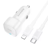 Borofone automobilinis įkroviklis BZ34A Cloud – Typ C – PD 20W su kablem Typ C į Lightning baltos spalvos