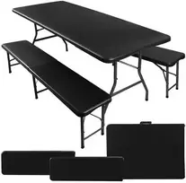 Lauko baldų komplektas Sulankstomas sodo baldų komplektas, stalas 180 cm + 2 suolai, juodi