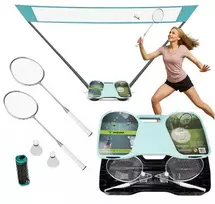 Badmintono rinkinys 4in1 su lagaminu, raketėmis ir tinklu