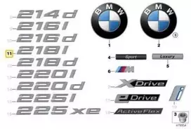 ORIGINALUS OEM BMW F45 Bagažinės Dangčio 218i Emblema Ženklelis Logotipas 51147383496
