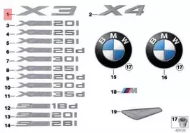 NAUJA OEM BMW F25 F26 SAC Bagažinės Dangčio X3 Emblema Ženklelis Logo 51147362473