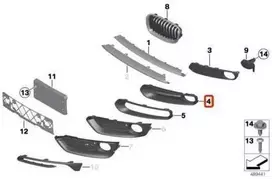 ORIGINALUS OEM BMW F20 F21 Priekinis Uždarytas Rūko Žibinto Grotelės Dešinė 51117341612