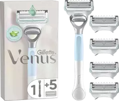 Gillette Venus Satin Care Aloe skustuvas intymios srities plaukams + galvutė 5 vnt.