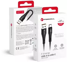 USB A į USB C laidas Forcell F-Energy QC4.0 3A 66W silikoninis 1 m C342 juodas