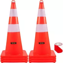 Saugos kūgiai 6 vnt. 73 cm PVC oranžiniai statybiniai eismo kūgiai su 2 atšvaitais, svertiniu pagrindu, automobilių stovėjimo aikštelėms, keliams