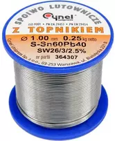 Švino lydmetalio viela Sn60Pb40, 1 mm skersmens, 250 g svorio, su kanifolijos srautu, elektronikos pramonei