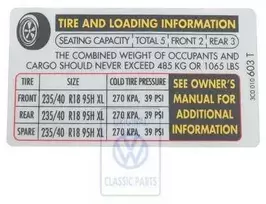 Vag Skoda Octavia A4 A5 1999 2005 Informacinis Lipdukas Padangų Slėgis Originalus 3C0010603T