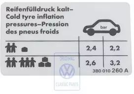 Vag Passat B5 1997 2005 Padangos Slėgio Ženklinys Originalus 3B0010260A