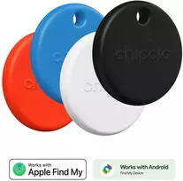 Chipolo POP – Bluetooth Tracker with Replaceable Baterija for iOS & Android, 4pack -Juodas, Baltas, Raudona, Mėlyna