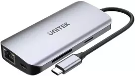 „Unitek“ aktyvus šakotuvas USB-C 2x HDMI, SD skaitytuvas, 4k, RJ-45, PD 100W, 5Gbps