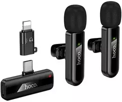 Belaidžių mikrofonų rinkinys Hoco L20A USB-C/Lightning juodas