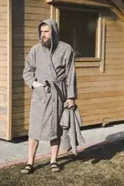 Urte Veliūrinis chalatas su gobtuvu, pilkas XL