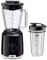 Braun stacionarus blenderis PowerBlend 1, 600 W, 1.5 l stiklinis ąsotis, butelis Smoothie2Go, juodas, JB1051BK