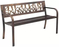 Lauko suoliukas, 127 cm, anglinio plieno rėmas, gėlių rašto atlošas, oro sąlygoms atsparus sodo suoliukas, lauko baldai, parko suoliukas