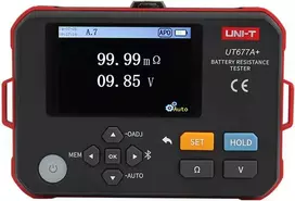 Akumuliatoriaus varžos matuoklis, 0.000mOm~3Om; 0.000V~71.00V, 4 laidų matavimo metodas; 500 matavimų atmintis, Bluetooth, UNI-T
