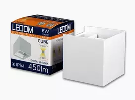 Sieninis lauko šviestuvas LED 2x3W 4000K IP54, reguliuojamo švietimo kampo, baltas CUBE, LEDOM