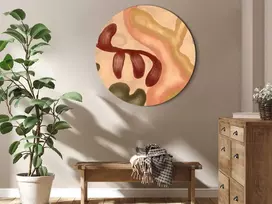 Artgeist Apvalus paveikslas ant drobės - Colorful shapes – worn-out figures in lime wash technique