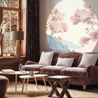 Artgeist Apvalus fototapetas - Ocean, cliffs and trees, a delicate motif in pastel colours