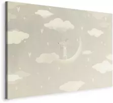 Artgeist Paveikslas - Little Conqueror - A Mouse in Heart Pajamas on the Moon Among Clouds