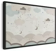 Artgeist Paveikslas - Cloudy Night Sky - Moons in Brown and rusvai gelsvas Hues Among Clouds and Numerous Little Stars on a Light Background