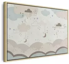 Artgeist Paveikslas - Cloudy Night Sky - Moons in Brown and rusvai gelsvas Hues Among Clouds and Numerous Little Stars on a Light Background