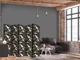 Artgeist Pertvara - Oriental impressions - decorative pattern with a motif of flying cranes on a dark background