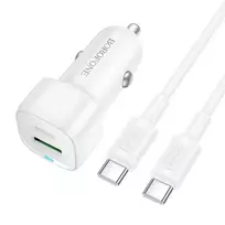 Borofone automobilinis įkroviklis BZ34B Cloud – USB + Type C – QC 3.0 PD 38W with Type C to Type C cable baltas