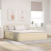 LED saugojimo lova su čiužiniu Kremas 160 x 200 cm Audinys