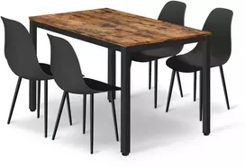 Valora Leobert TESSA stalų komplektas 120 cm x 60 cm - kaimiško stiliaus / juodos kojos + 4 WAT juodos kėdės / juodos kojos
