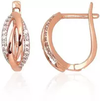 Auksiniai auskarai anglišku užsegimu, Raudonas Auksas, Cirkonai - 1.74 g. - 13 mm.