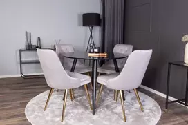 Venture Design Valgomojo stalas ir kėdžių komplektas Plaza 100x75 cm Juodas aksomas Šviesiai pilka