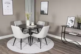 Venture Design Valgomojo stalo ir kėdžių komplektas Plaza 100x75 cm juodos spalvos audinys
