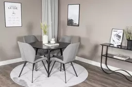 Venture Design Valgomojo komplektas Plaza apvalus valgomojo stalas 100x75 cm juodos spalvos audinys