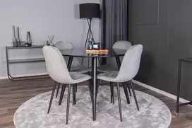 Venture Design Valgomojo komplektas Plaza apvalus valgomojo stalas ir Polar valgomojo kėdės 100x75 cm juodas šviesiai pilkas veliūras