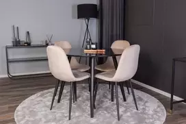 Venture Design Valgomojo stalas ir kėdžių komplektas Plaza ir Polar 100x75 cm Juodas Smėlio spalvos aksomas