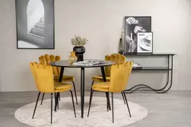 Venture Design Valgomojo stalas ir kėdžių komplektas 100x75 cm juoda geltona