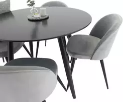Venture Design Valgomojo komplektas Plaza apvalus valgomojo stalas 100x75 cm, juodas, aksominė valgomojo kėdė, šviesiai pilka