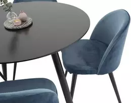 Venture Design Valgomojo stalas ir kėdžių komplektas Plaza 100x75 cm mėlynas aksomas