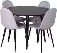 Venture Design Valgomojo komplektas Plaza apvalus valgomojo stalas ir Polar valgomojo kėdės 100x75 cm juodos spalvos audinys