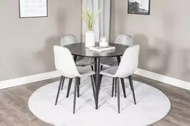 Venture Design Valgomojo komplektas Plaza apvalus valgomojo stalas ir Polar Diamond valgomojo kėdė 100x75 cm juodas aksomas