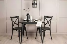 Venture Design Valgomojo komplektas Tempe valgomojo stalas ir Crosett valgomojo kėdės juodos MDF plastikas metalas