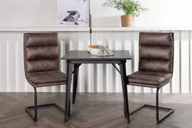 Venture Design Valgomojo stalo ir kėdžių komplektas Tempe valgomojo stalas ir Zizo valgomojo kėdė 80x80 cm juoda ruda MDF mikropluošto audinys