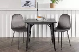 Venture Design Valgomojo stalo ir kėdžių komplektas Tempe ir Eva 80x80 cm juodos ir šviesiai pilkos spalvos MDF ir aksomas